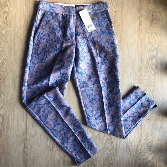 NWT French Connection Trousers Floral Jacquard Blue Old Money Cropped 0 - Picture 3 of 8